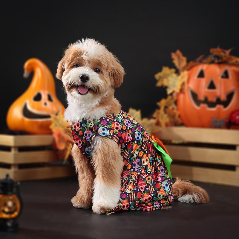 

New Halloween Skeleton Pumpkin Skirt Pet Dog Cat Clothes Skirt Pet Halloween Party Bat Drop Skirt Pet Dog Cat Accessories