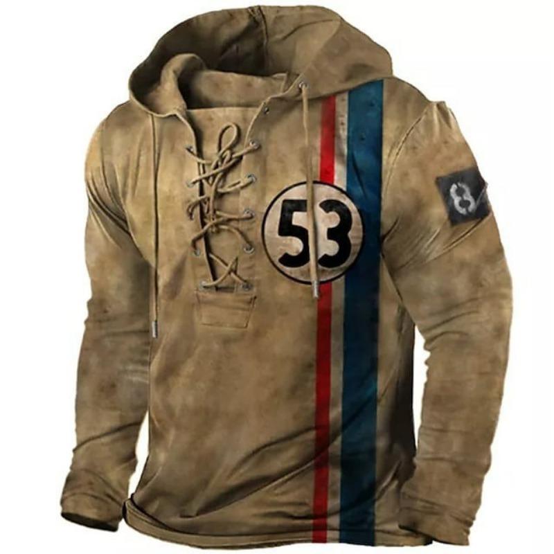 Size Men's Outdoor Retro Lace-up Long-sleeved Hoodie Autumn and Winter Casual Lace-up Sweatshirt For