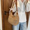 Yogodlns Women Hollow Shoulder Bag Large Capacity Straw Weaving Travel Handbag Adjustable Strap Shopper Tote Bag