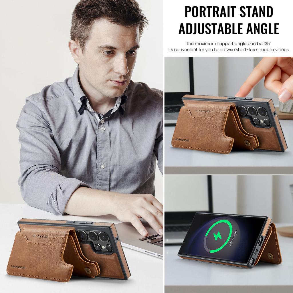 MAGKING K3 Series For Samsung Galaxy S23 Ultra Case Compatible with MagSafe Wallet PC+TPU+PU Phone Cover