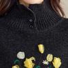 Women's 100% Wool Embroidered High-Neck Sweater