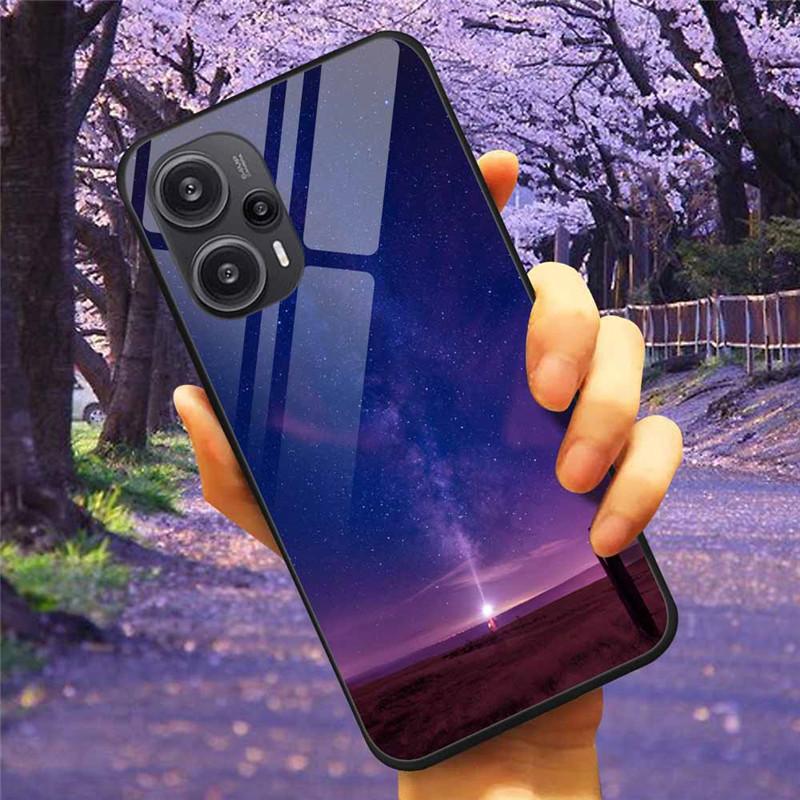 For Xiaomi Poco F5 5G / F5Pro Case Tempered Glass Lake Moon Hard Phone Cover for POCO F5 Pro Capas Funda on PocoF5 Luxury Coque