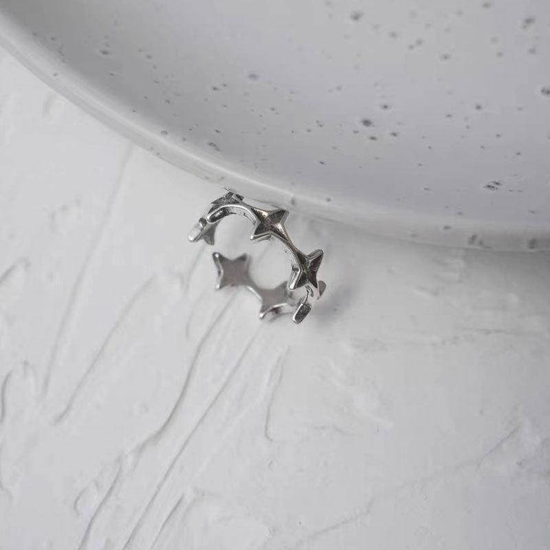 Tide Little White 925 Sterling Silver Starburst Open Ring - Women's Cool, Fashionable, and Unique Style.