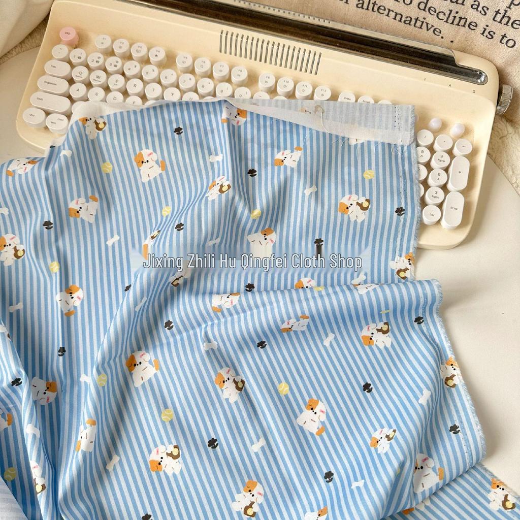 40 Count Cotton Digital Print Korean-Style Stripe/Puppy/Floral Fabric for Women's & Children's Clothing, Family Outfits & Homewear DIY Projects