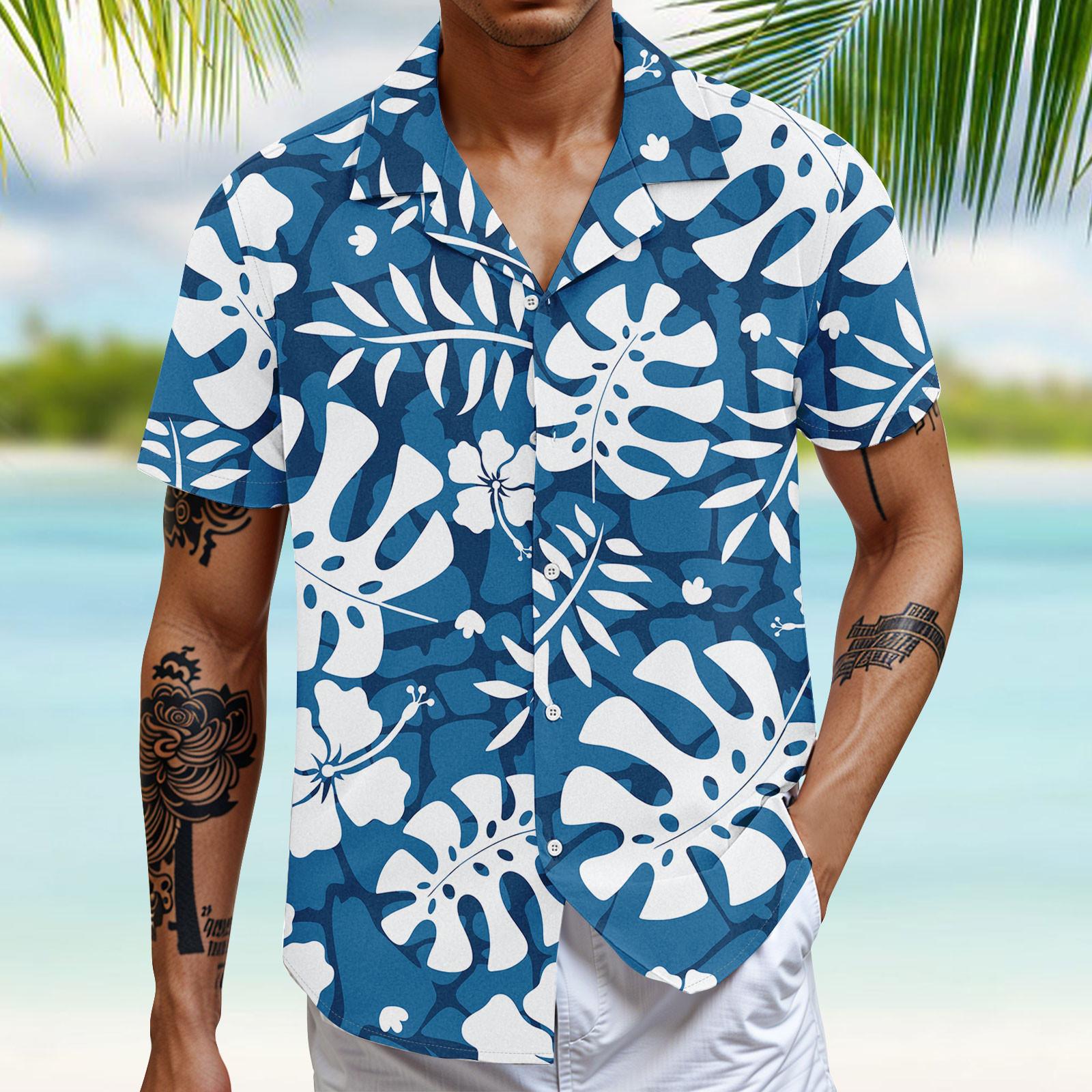 

Чоловіча повсякденна вільна сорочка з короткими рукавами Модна сорочка з принтом XXXL синій