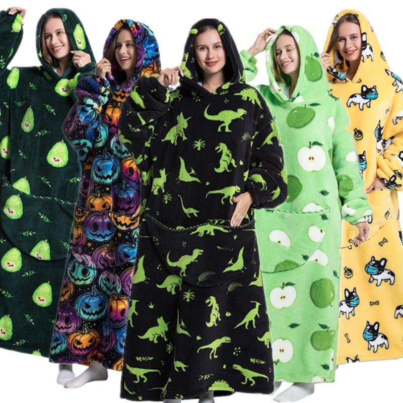 winter warm fleece hooded women's blanket sleeves fleece warm hooded sweater sweater women's hooded robe pajamas sleepwear robe