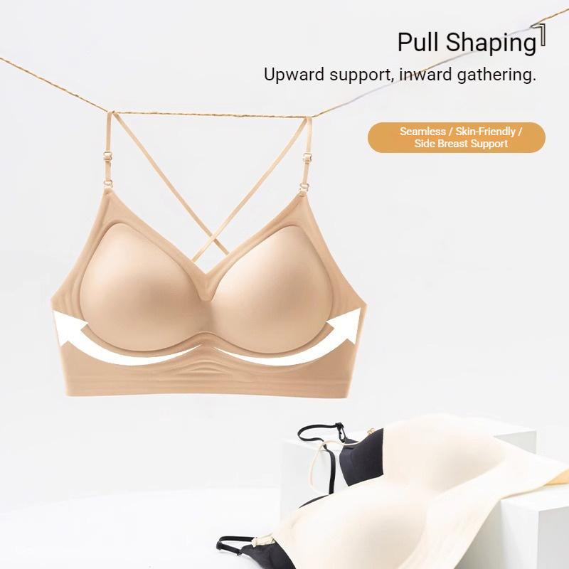 FINETOO Seamless Wave Support Band Bralette Skin Friendly Soft Breathable Push Up Bra Cross Back Invisible Daily Sleep Brassiere