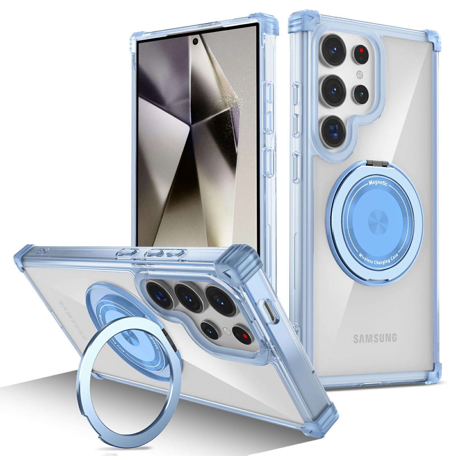 

For Samsung Galaxy S24 Ultra Magnetic Case PC+TPU Phone Cover Rotatable Kickstand C