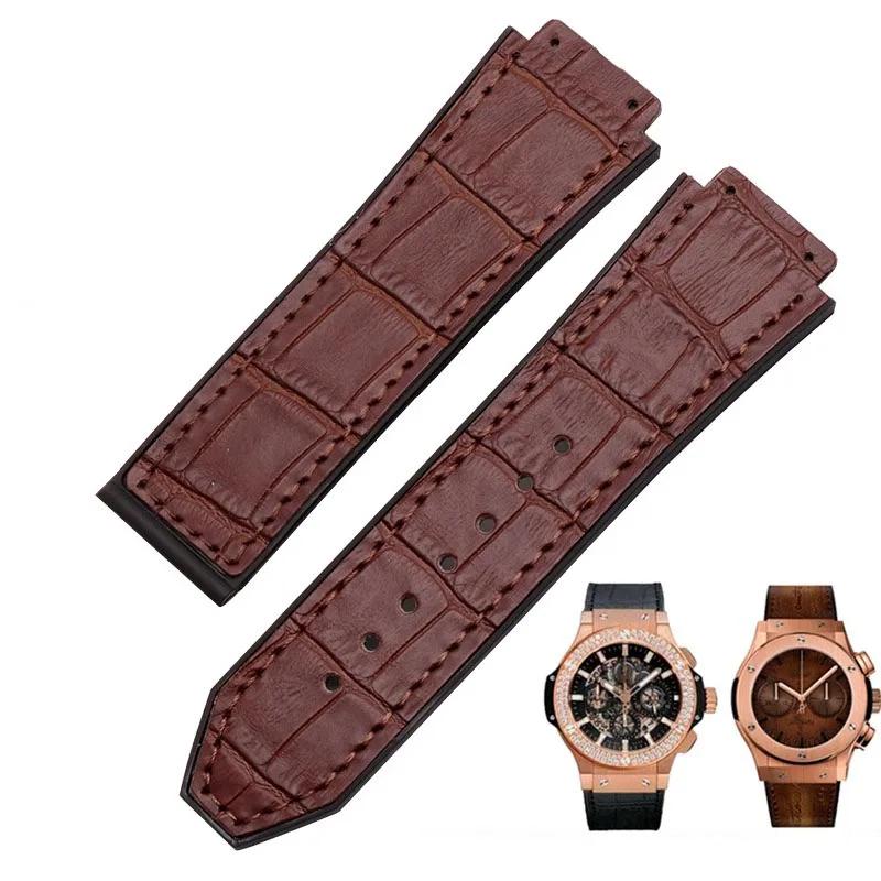 Für HUBLOT BIG BANG Echtes Leder 25mm*19mm Wasserdichtes Herren-Uhrenarmband Kette Uhr Gummi-Uhrenkette