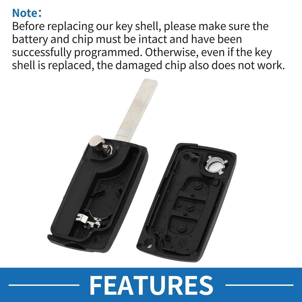 [A ABSOPRO] Peugeot 3 Button Key Shell Case Keyless Entry Remote Key Fob Replacement Case for 207