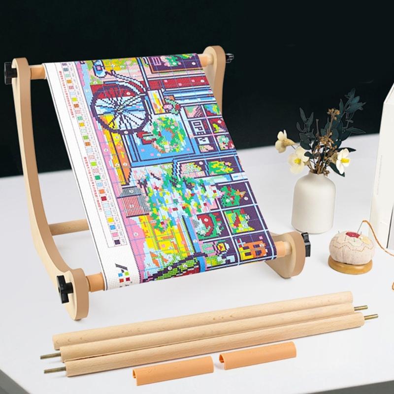 Portable Wood Embroidery Stand With Adjustment Natural Wood Sewing Frame For Home Or Travel Use