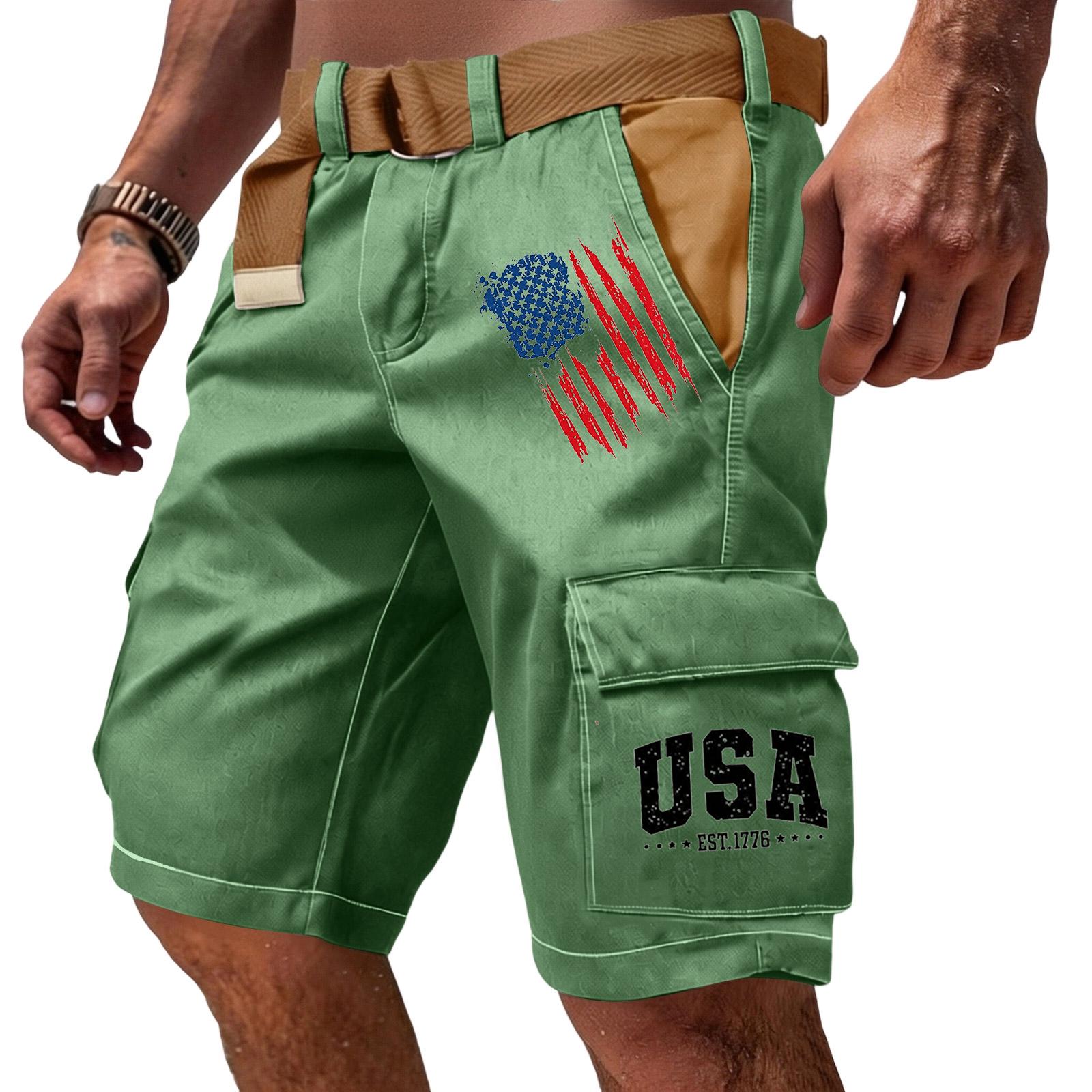 

Men s Casual Multi Pocket Cargo Shorts with Flag and Letter Print Design Functional Workwear Shorts without Belt Suitable for Outdoor Activities M