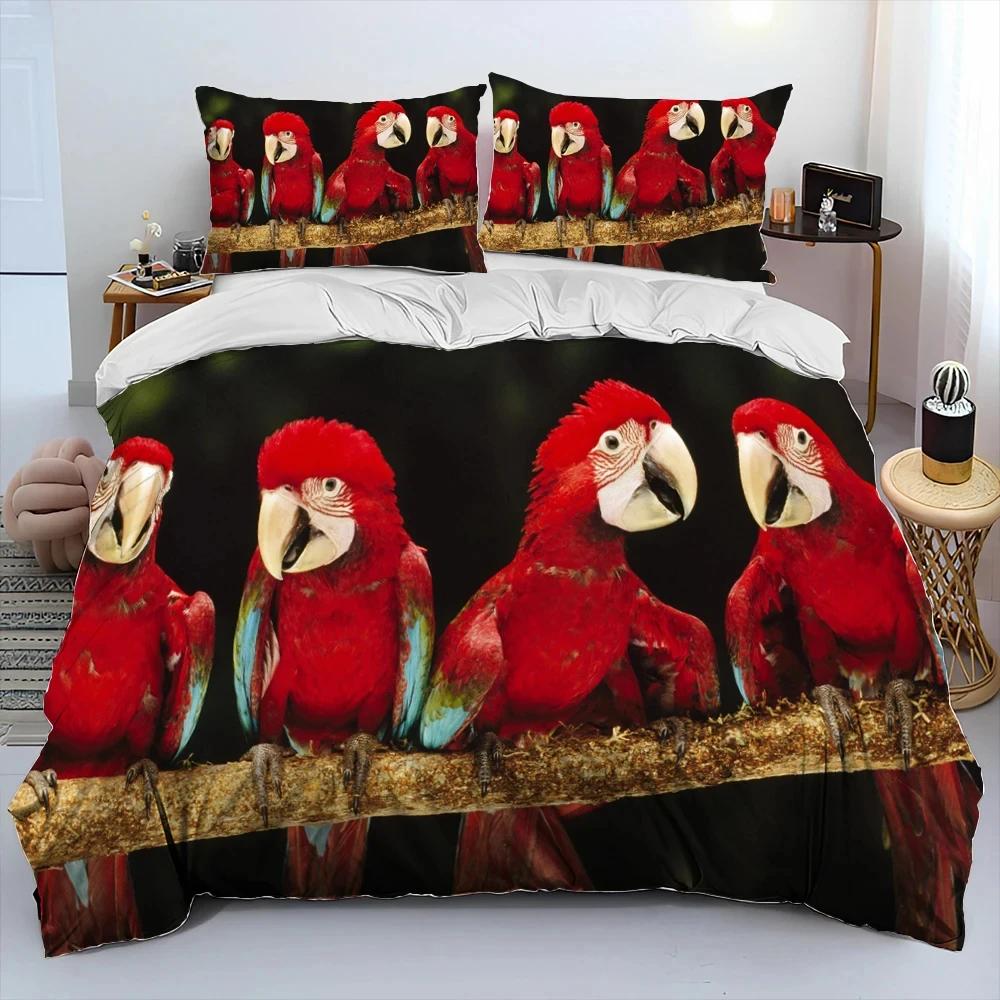 Colorful Parrot Macaws Birds Comforter Bedding Set,Duvet Cover Bed Set Quilt Cover Pillowcase,King Queen Size Bedding Set Adult