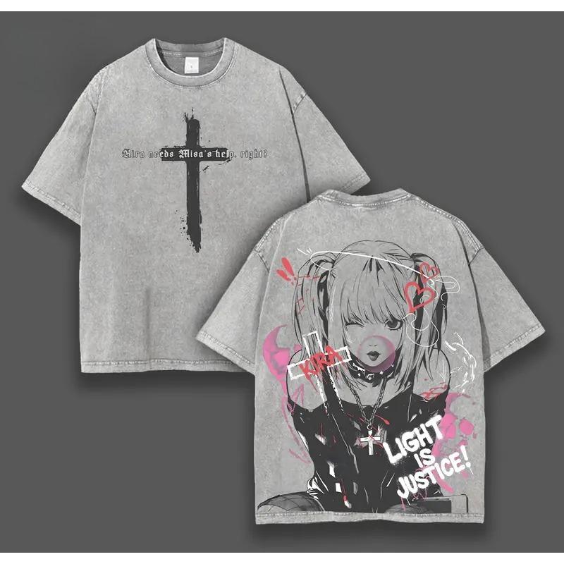 Manga DEATH NOTE MisaMisa Printed Tee Men Women Loose Clothing Washed Cotton T-shirt Vintage Casual T Shirt Harajuku Male Tshirt