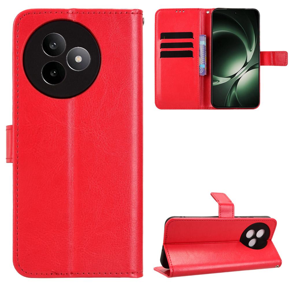 

For Xiaomi Redmi K80 Ultra 5G PU Leather Case with Strap Crazy Horse Texture Phone Wallet Cover Red