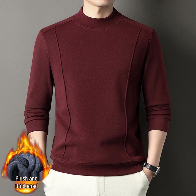 Men's Versatile Winter Fleece Sweatshirt, Half-High Collar, Solid Color, Long Sleeve, Thick Base Layer for All Ages.