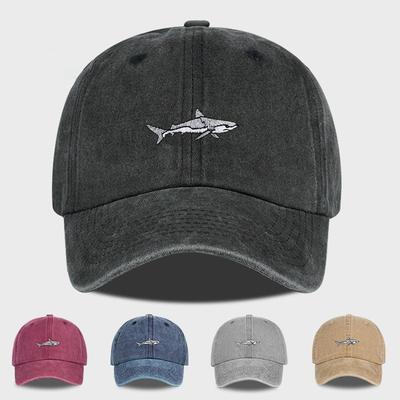 MLFO Hai Bestickt Vorgewaschene Baseballkappe Sommer Breite Krempe Kappe Frühling Lässige Kappe Outdoor Sonnenhut Anglerkappe