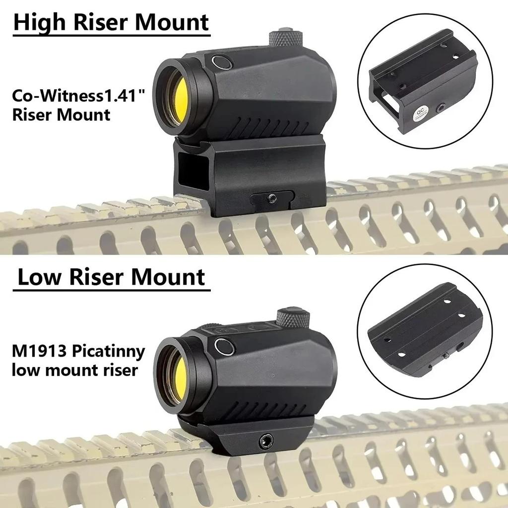 R5 1x20mm 2 MOA Red Dot Sight Reflex Riflescope Hunting Scope With Mount Riser 20mm Rail Co-Witness Holographic AR15