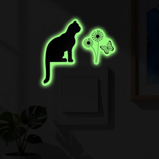 5Pcs/Set Luminous Cat Switch Sticker Self-adhesive Removable Waterproof PVC Glow-in-the-dark Kitten Wall Outlet Socket Decoration Decal