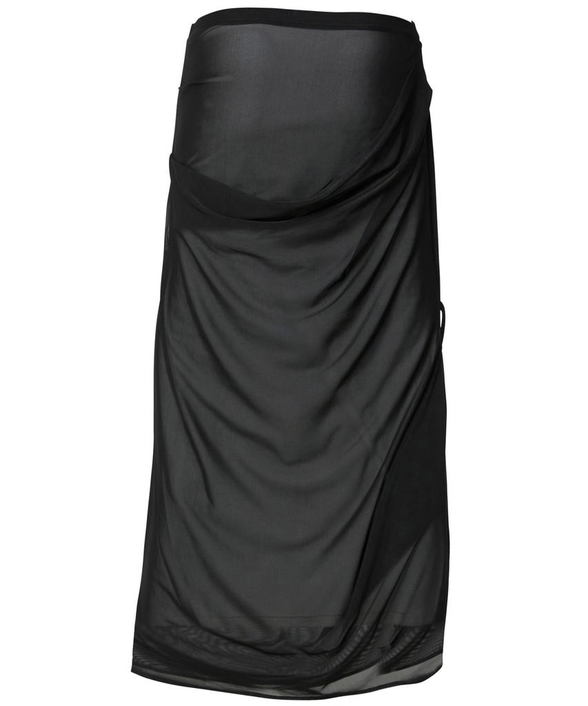 Peulleeoeob Draped Mesh Layered Long Skirt (Fl-264_Black)
