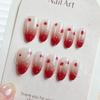 30Pcs Fall Press On Nails Medium Almond Red Maple Leaf Fake Nails with Gradient Designs Fall Leaves Stick On Nails Full Cover Autumn Acrylic Nails