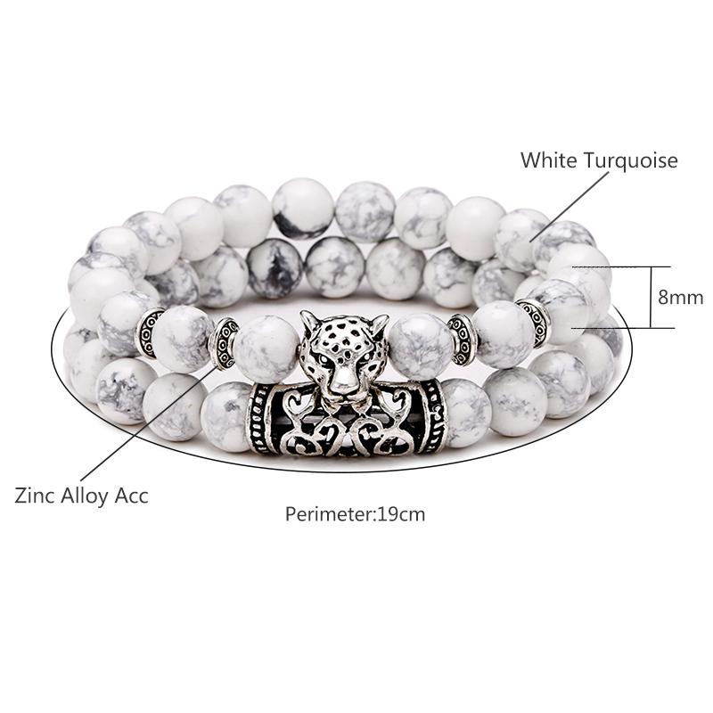 Unique 2Pcs Men Bracelet Set Natural Lava Stone Braslet Antique Leopard Animal Braclet Tiger Bead Brazalete Leisure Accessories