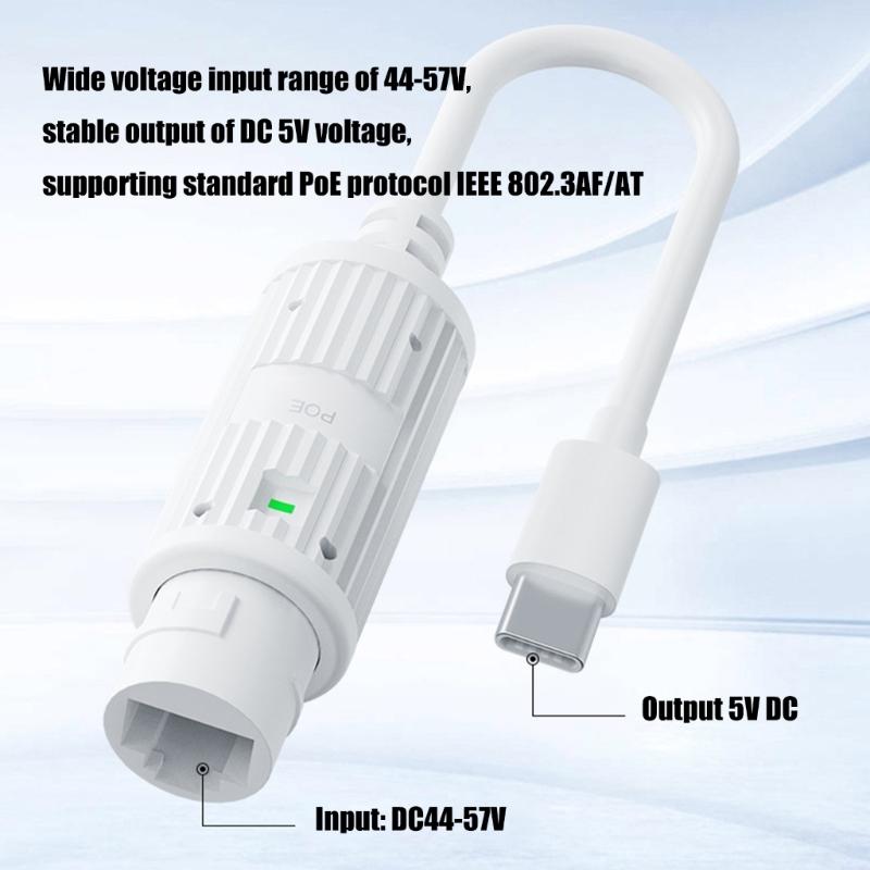48V to 5V 2.4A POE Converter POE to Type C Adapter IEEE802.3af/at Standard 10/100Mbps Type C Power Over Ethernet Adapter