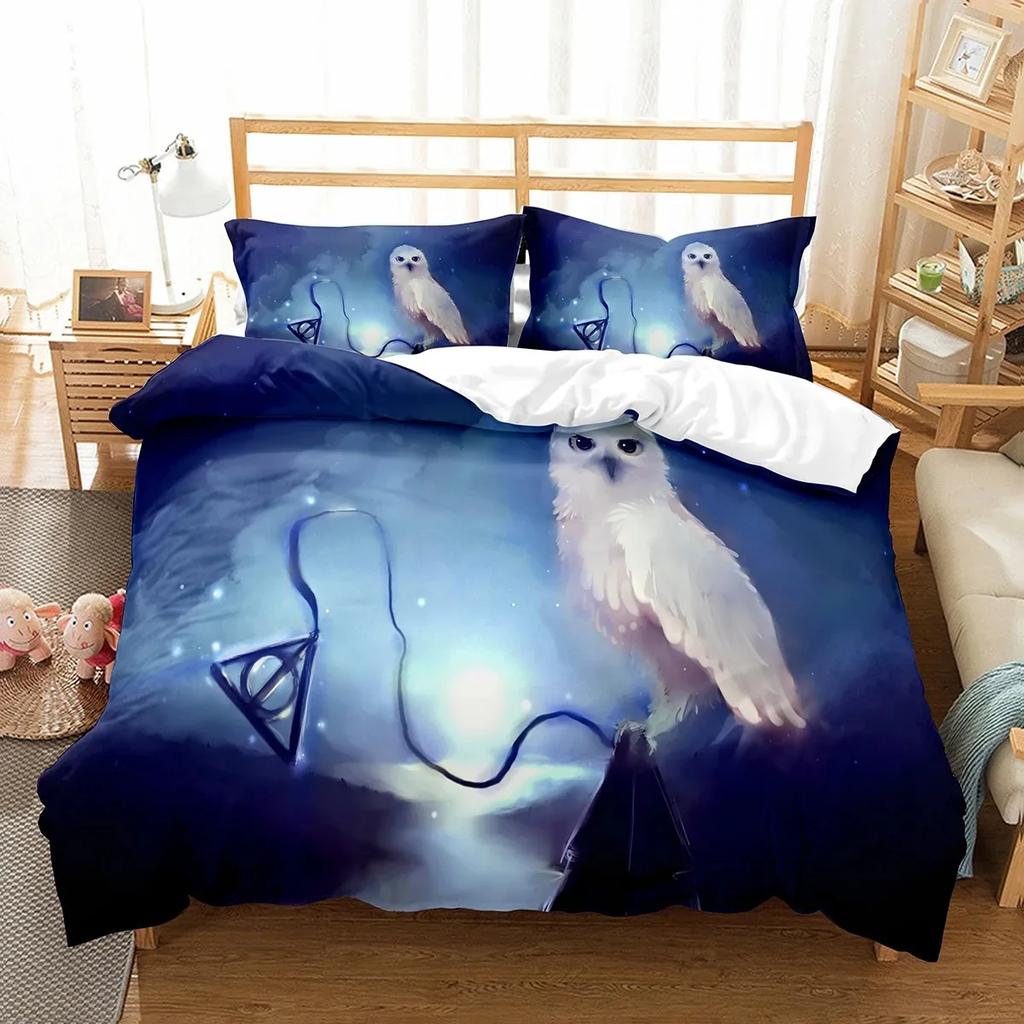 Eulen Bettbezug Set Niedlicher Vogel Polyester Bettdeckenbezug für Jungen Mädchen Kinder Bettwäsche Set King Size Bettdeckenbezug mit Kissenbezug