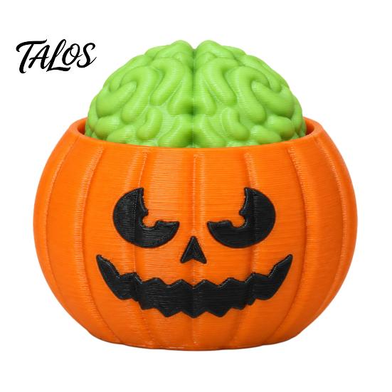 3D Printed Novelty Gift Halloween Pumpkin Stress Relief Toy, Sensory Fidget Realistic Toy Soft Rebound Brain Shape Squeeze for Office Desk Party Props