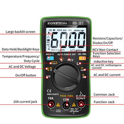 Multimetro digitale Display LCD retroilluminato Multimetro portatile Professionale 6000 conteggi True RMS