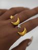 Uself Minimalist Two Tone Star Moon Ring 18K Gold Color Plated Stainless Steel Universe Ring Women's Zircon Party Gift