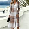 Women's Plaid Print Casual Long Sleeve V-Neck Dress with Pockets for Everyday Wear