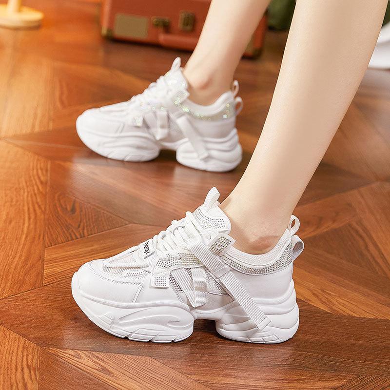 Fujin 6 cm Siatka Powietrzna Syntetyczna Skóra Mikrofibra Oddychająca Pusta Platforma Koturn Damskie Buty Letnie Etniczne Grube Trampki Błyszczące