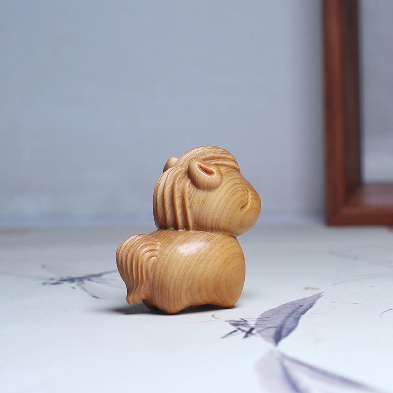 Handcrafted Wooden Carved Horse Figurine 2026 New Year Zodiac Horse Statue Fat Horse Brings Fortune Home & Office & Office Decor
