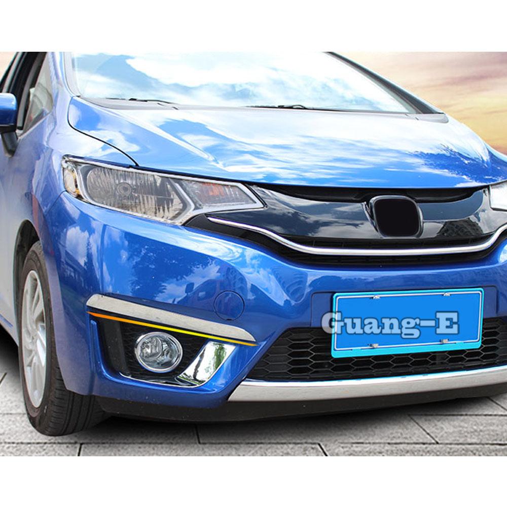 Car Styling Detector ABS Chrome Cover Trim Head Front Fog Light Lamp Frame Stick Moulding 2pcs For Honda FIT JAZZ 2014 2015 2016