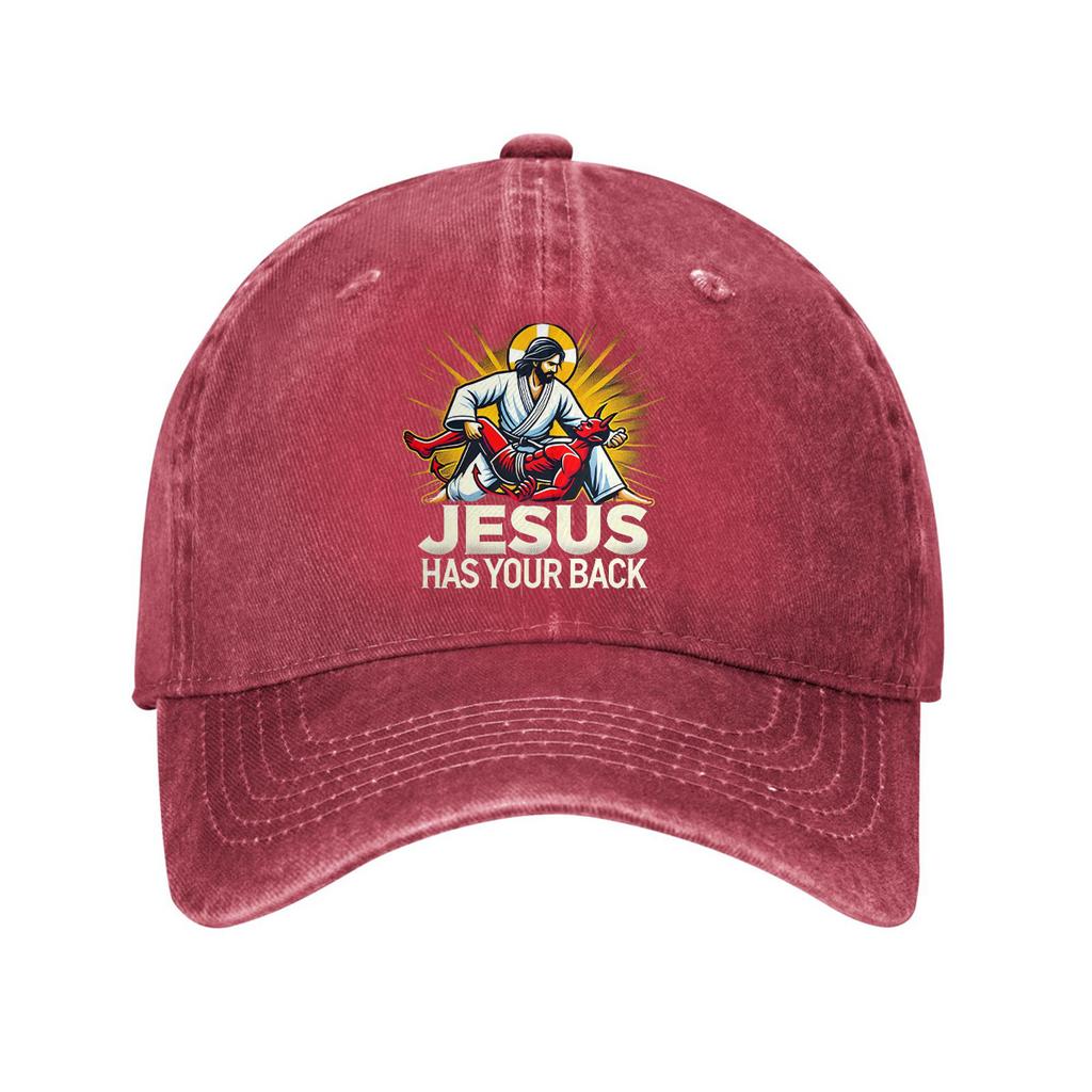 Jesus Has Your Back Graphic Baseball Cap Adjustable Cotton Casual Hat for Adults Outdoor Protection