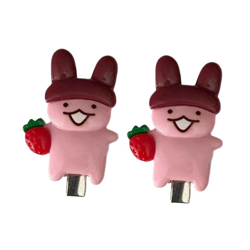 

2PCS Adorable Rabbit Shaped Hair Accessory With Strawberry Design Practical Plastic Resin For Festival Occasion 1