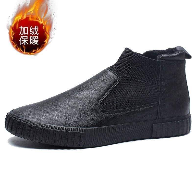 

Winter men s shoes Korean version velvet warm cotton shoes casual shoes high-top shoes British leather shoes one pedal lazy shoes board shoes 39 leather shoe size