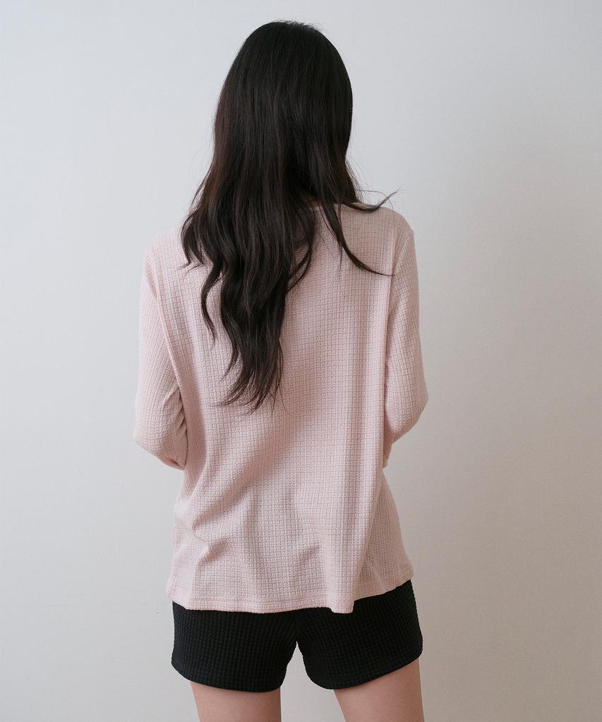 Sayu Soft Layered Henley Neck T-Shirt Dusty Pink