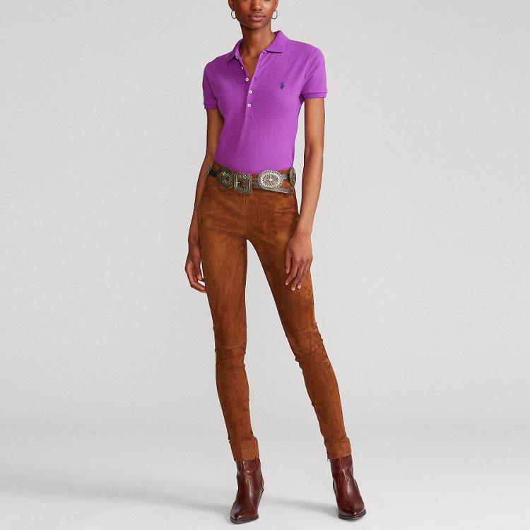 Polo Ralph Lauren SS22 Solid Color Logo Embroidered Single-Breasted Casual Short Sleeve Polo Shirt Women tops Purple WMPOKNINCU20314