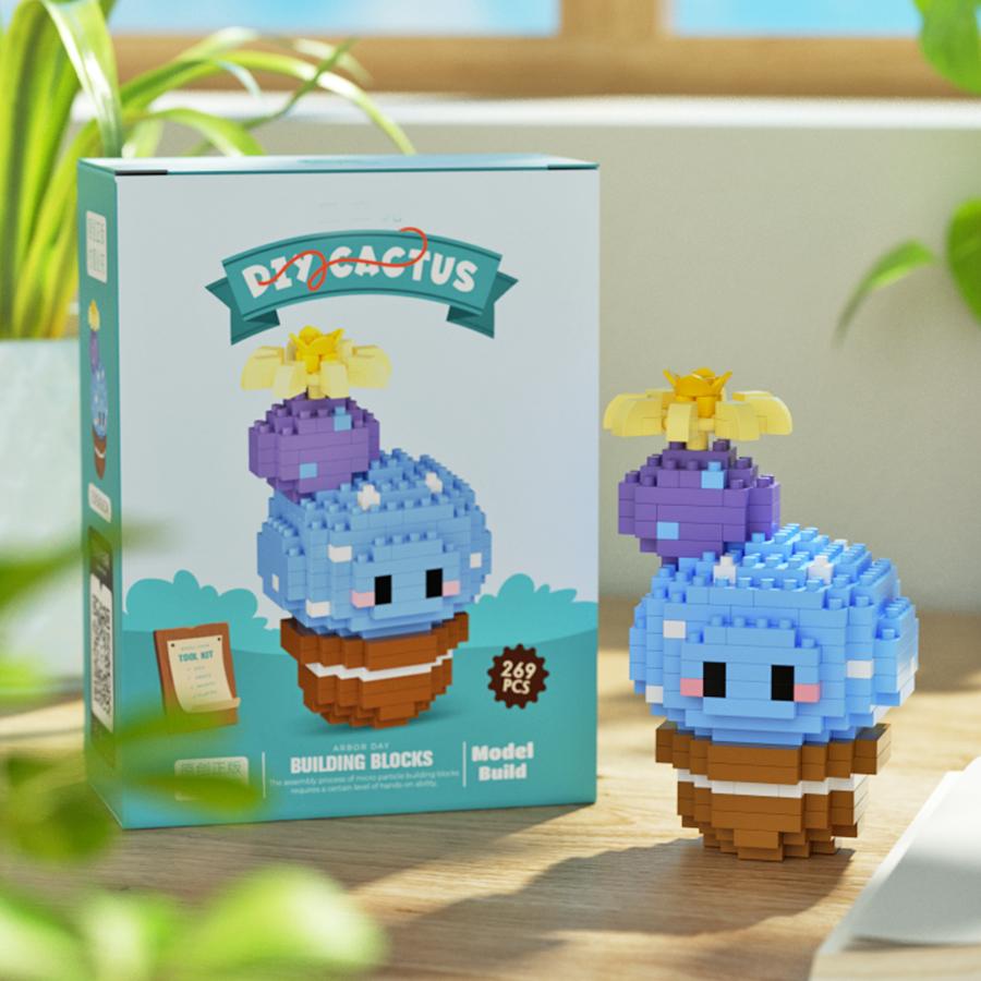 Cute Cactus Potted Plant, Building Blocks, Plant Micro Particle Assembly Model, Children's DIY Toy, Christmas Gift