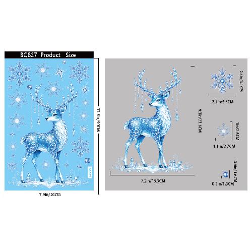 Christmas Blue Snowman Window Stickers Santa Claus Bird Snowflake Elk Ornaments Merry Christmas Happy New Year