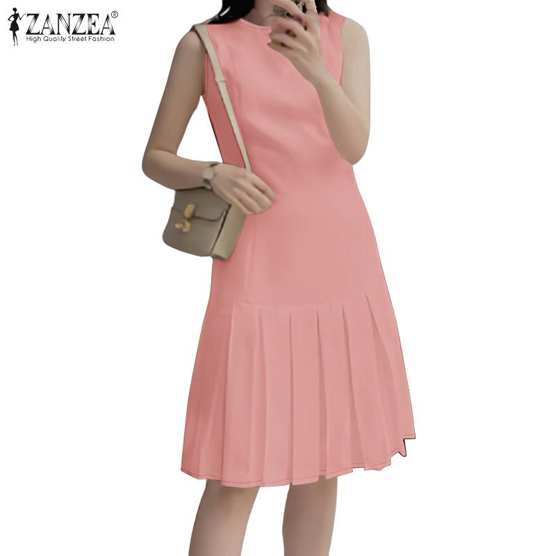 ZANZEA Women Summer Casual Round Neck Sleeveless Dress