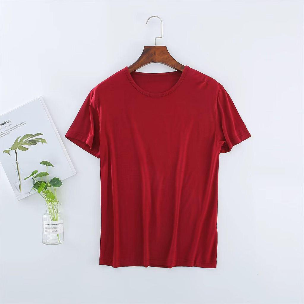 Korean Style Men's Bamboo Fiber Modal T-Shirt - Solid Color, Round Neck, Half Sleeve