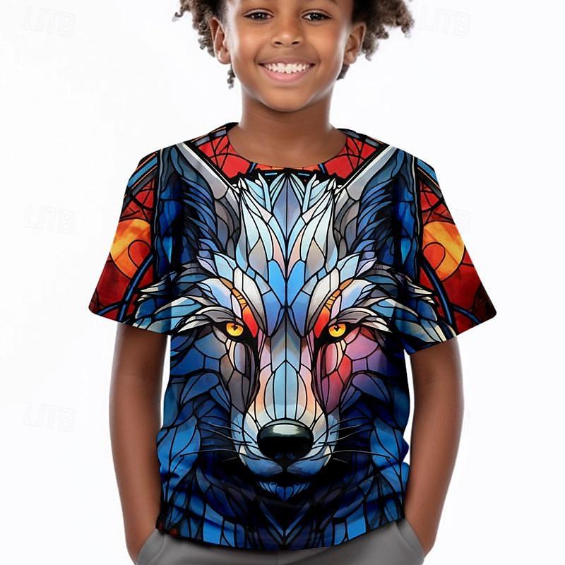 Boys 3D Wolf Tee Shirts Short Sleeve 3D Print Summer Active Sports Fashion Kids 3-12 Years Crew Neck Outdoor Casual Daily Regular Fit