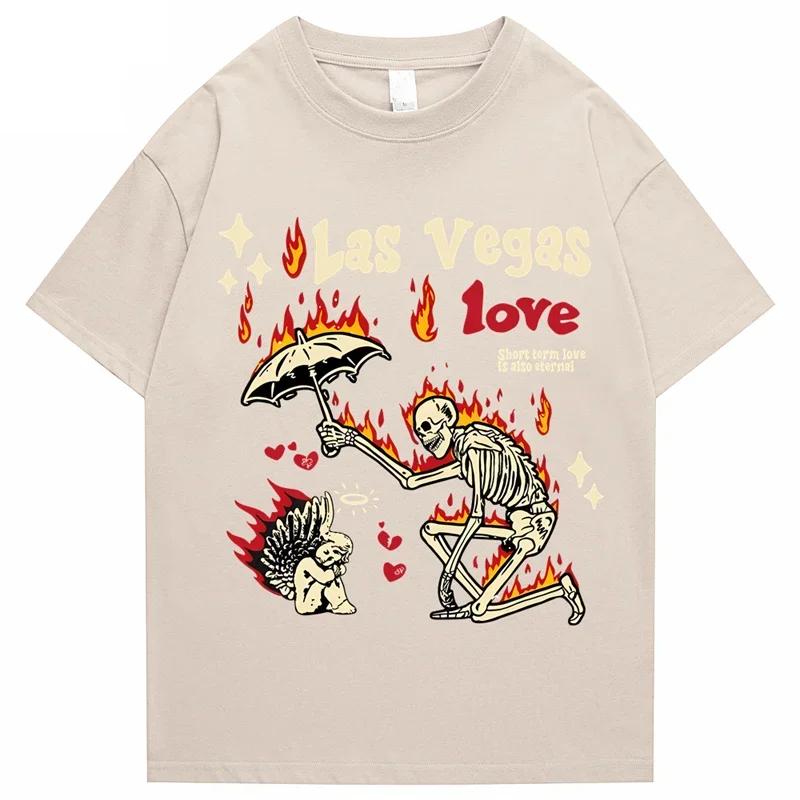 

2026 New Tshirt Unisexs Street Clothing Hiphop Skull Cartoon Pattern Tshirt Neutral Cotton Unisex Women Tshirt Top Summer 4XL