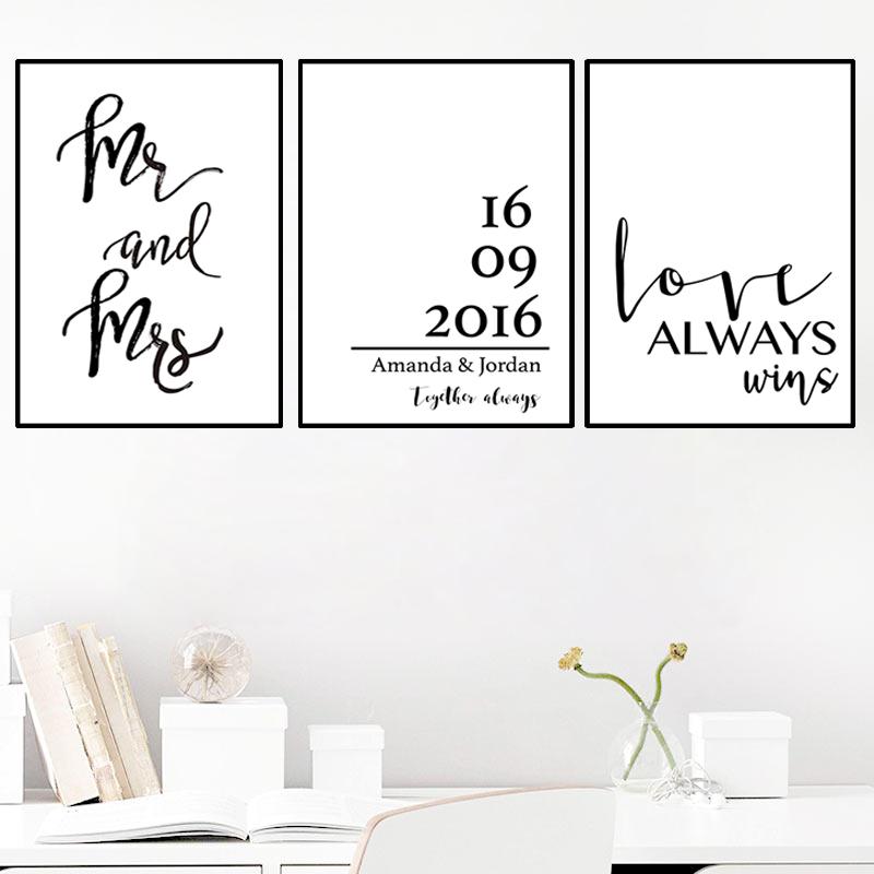 Mr Mrs Love Wedding Wall Picture For Bedroom MakeUp Beauty Eyelash Decorative Painting Print Poster Quote Canvas Painting HD2109