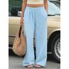 Women Elastic Drawstring High Waist Wide Leg Pants With Pockets Loose Fit Lightweight Casual Trousers For Summer