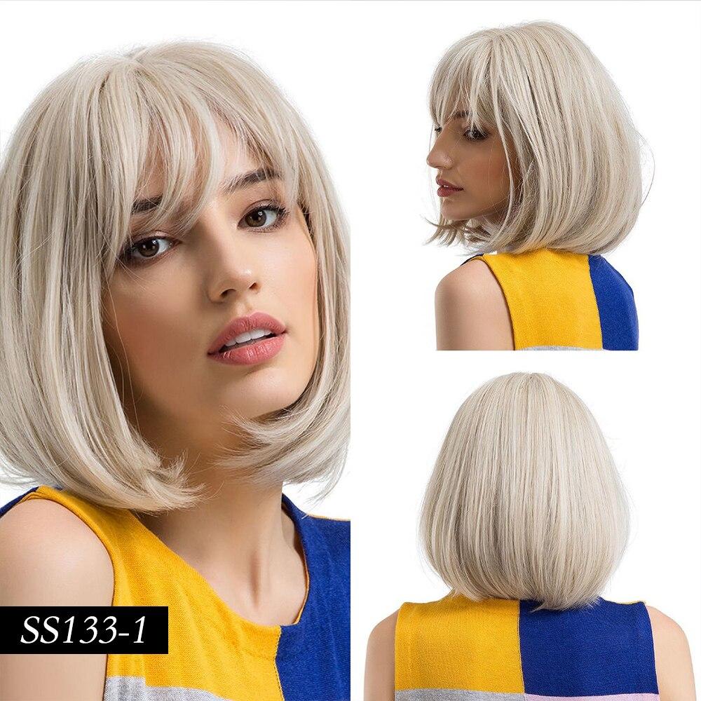 Paruka Bob Lucu Rambut Warna Merah Anggur Lurus Pendek Sintetis Elemen untuk Pesta Paruka Wanita Putih/Hitam atau Pakaian Sehari-hari