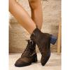 Vintage Embroidered Mid-heel Martin Boots Women's Fall 2025 New Plus-size Block Heel Side Zipper Booties